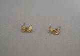 10K Solid Gold X Knot Stud Earrings Shoelace String Real Gold - TGE081