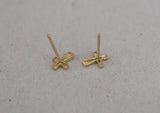 10K Solid Gold Cross Stud Earrings Real Gold - TGE057