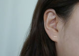10K Solid Gold Tiny Ribbon Stud Earrings Cubic Zircornia CZ Real Gold - TGE043