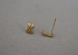 10K Solid Gold X Knot Stud Earrings Shoelace String Real Gold - TGE081