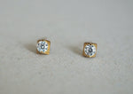 10K Solid Gold Tiny Geometric Cubic Zirconia Stud Earrings Real Gold - TGE096