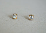 10K Solid Gold Tiny Geometric Cubic Zirconia Stud Earrings Real Gold - TGE096