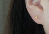 10K Solid Gold Tiny Airplane Stud Earrings, Plane Real Gold - TGE092