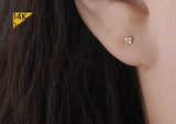 14K Solid Gold Stud Earring, Tiny Lucky Clover White CZ Earring - TGE40003