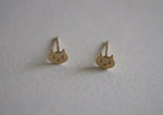 14K Solid Gold Stud Earrings, Cat Studs - TGE40009