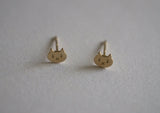 14K Solid Gold Stud Earrings, Cat Studs - TGE40009