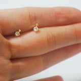 10K Solid Gold Tiny Cross with Cubic White CZ Stud Earrings Real Gold - TGE051