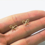 10K Solid Gold Butterfly Knot Stud Earrings Thin Line Real Gold - TGE044