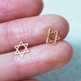 10K Gold Tiny Studs Earrings, Magen David, Solid Gold, 10k Real Gold - TGE015