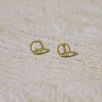 10K Solid Gold Tiny Line Patterned Circle Stud Earrings Real Gold - TGE029