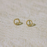 10K Solid Gold Tiny Line Patterned Circle Stud Earrings Real Gold - TGE029