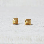 10K Solid Gold Tiny Quadrangular Pyramid Stud Earrings Real Gold - TGE024