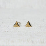 10K Solid Gold Tiny Triangular Pyramid Stud Earrings Real Gold Geometric - TGE023