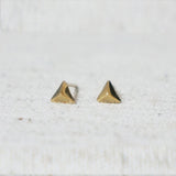 10K Solid Gold Tiny Triangular Pyramid Stud Earrings Real Gold Geometric - TGE023