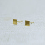 10K Solid Gold Tiny Flat Square Stud Earrings Real Gold, Geometric - TGE101