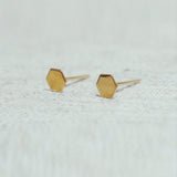 10K Solid Gold Tiny Hexagon Stud Earrings Real Gold Geometric - TGE104