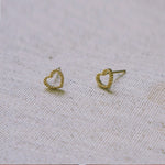 10K Solid Gold Tiny LINE Heart Patterned Stud Earrings Real Gold - TGE032