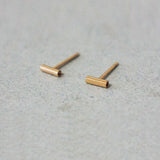 10K Solid Gold Tiny Pipe Studs Earrings, 5mm * 1.5 Diameter - TGE006