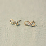 10K Solid Gold Tiny Infinity Stud Earrings White CZ Cubic Zirconia Love Real Gold 14K Available - TGE025