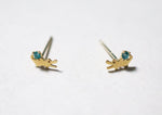 14K Solid Gold Tiny Crocodile Blue Green Cubic Zirconia Stud Earrings Real Gold - TGE41007