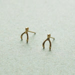 10K Solid Gold Tiny Slingshot Catapult Stud Earrings Real Gold - TGE079