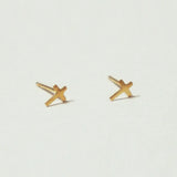 10K Gold Tiny Cross Stud Earrings, Solid Gold, 10k Real Gold - TGE055