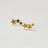 10K Solid Gold Tiny Flat 3 Star Stud Earrings Real Gold - TGE049