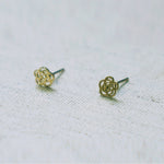 10K Solid Gold Tiny Line Rose Flower Stud Earrings Real Gold - TGE061