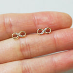 10K Solid Gold Tiny Infinity Stud Earrings White CZ Cubic Zirconia Love Real Gold 14K Available - TGE025