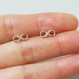 10K Solid Gold Tiny Infinity Stud Earrings White CZ Cubic Zirconia Love Real Gold 14K Available - TGE025