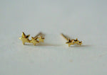 10K Gold Tiny 3 Star Stud Earrings, Solid Gold, 10K Real Gold - TGE050