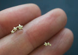 10K Gold Tiny 3 Star Stud Earrings, Solid Gold, 10K Real Gold - TGE050