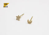 14K Solid Gold Stud Earrings, Cubic Zirconia Star Earrings, Cubic Zirconia Moon earrings - TGE40011
