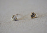 10K Solid Gold Tiny Heart Cubic Zirconia Stud Earrings, 4mm, 5mm Real Gold - TGE106