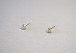 10K Solid Gold White CZ Cubic Zirconia Triangle Stud Earrings Real Gold - TGE068