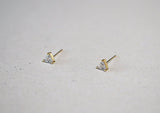 10K Solid Gold White CZ Cubic Zirconia Triangle Stud Earrings Real Gold - TGE068