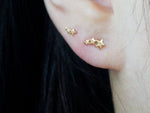 10K Gold Tiny 3 Star Stud Earrings, Solid Gold, 10K Real Gold - TGE050