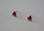 14K Solid Gold Tiny Heart Cubic Zirconia Stud Earrings, 4mm, 5mm Real Gold - TGE106-4