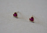 10K Solid Gold Tiny Heart Cubic Zirconia Stud Earrings, 4mm, 5mm Real Gold - TGE106