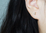 10K Solid Gold White CZ Cubic Zirconia Triangle Stud Earrings Real Gold - TGE068