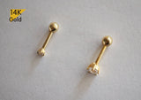 14K Solid Gold Tiny CZ 2,3mm Stud End Barbell Piercing, 20G, 6mm Post, 5 Prong Basket Set - TGP4008