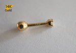 14K Solid Gold Tiny CZ 2,3mm Stud End Barbell Piercing, 20G, 6mm Post, 5 Prong Basket Set - TGP4008