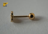 14K Solid Gold Heart Barbell Piercing, 22G, 6mm Post, Tragus Piercing, Helix Cartilage Piercing - TGP3001