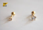 14K Solid Gold Tiny CZ 2,3mm Stud End Barbell Piercing, 20G, 6mm Post, 5 Prong Basket Set - TGP4008