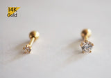 14K Solid Gold Tiny CZ 2,3mm Stud End Barbell Piercing, 20G, 6mm Post, 5 Prong Basket Set - TGP4008