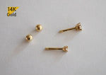 14K Solid Gold Tiny CZ 2,3mm Stud End Barbell Piercing, 20G, 6mm Post, 5 Prong Basket Set - TGP4008