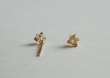 10K Solid Gold Tiny White CZ Star Stud Earrings Real Gold - TGE117