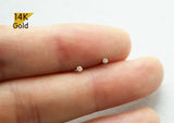 14K Solid Gold Stud Earrings, So Tiny Stud, Yellow Gold White CZ Earrings, Real Gold - TGE41012