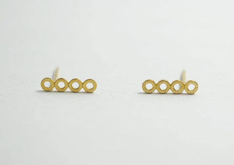 10K Solid Gold Tiny Geometric Circle in Line Stud Eearring Real Gold Minimalist - TGE019