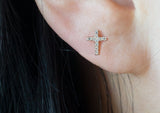 925 Sterling Silver, Mini CZ Studs, Cross Stud Earrings